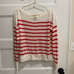 Banana Republic Linen Boatneck Red and Cream Striped Sweater